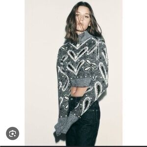 ZARA Black and White Jacquard Knit Sweater